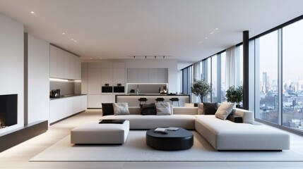 Fototapeta premium Modern Minimalist Apartment Interior with City View