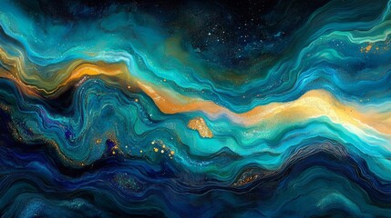 Obraz premium Abstract Blue Gold Green Swirling Fluid Art Texture