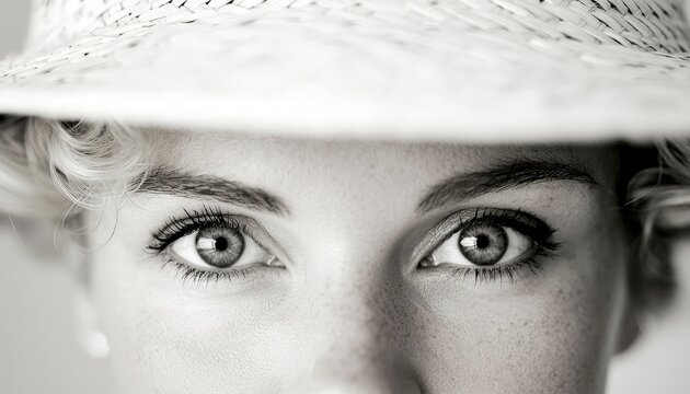 Close-up woman's eyes under hat