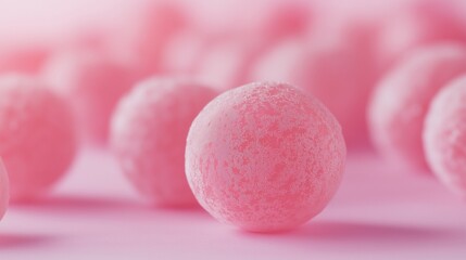close up of pink marshmallows and balls amd flower 