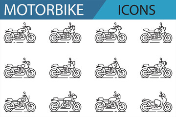 Obraz premium Motorbike icon set in line art, featuring different motorcycle styles.