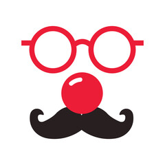 Funny Face with Red Glasses, Nose and Black Mustache for Party Fun