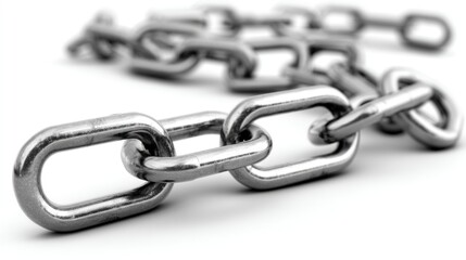 Obraz premium Close-Up of Silver Metal Link Chain on a White Background