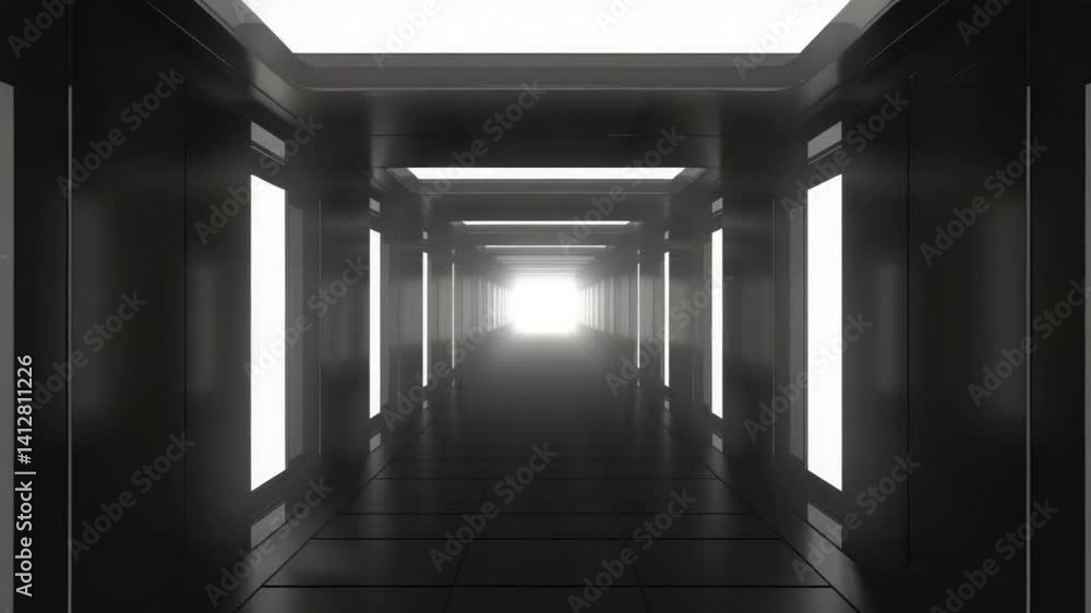 Poster futuristic corridor sleek modern design with dark walls and bright lights, creating depth and myster