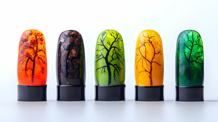 Colorful Nail Art With Tree Designs