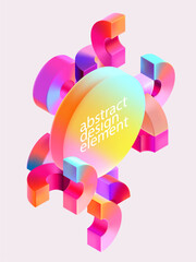 Geometric poster template of Multicolored 3D circles. Glass iridescent geometric shape.