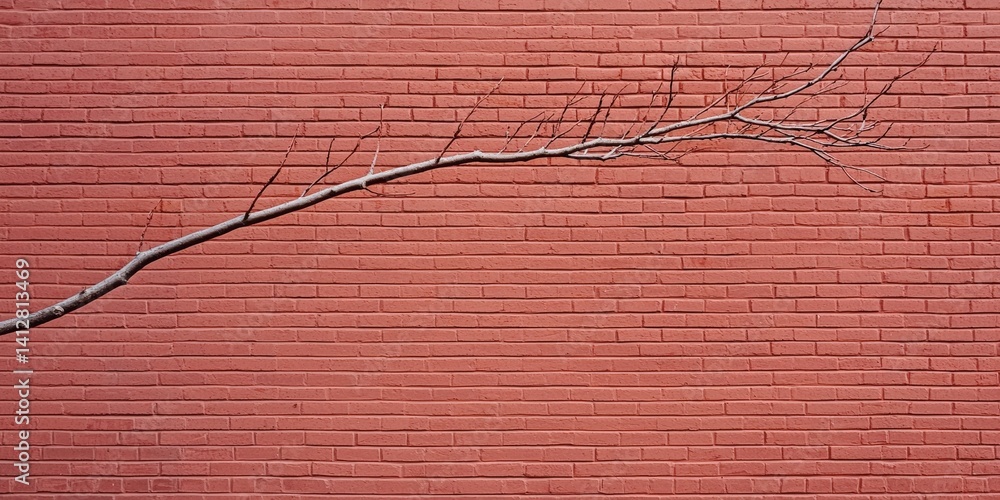 Aufkleber a dry branch extends horizontally against a textured red brick wall, creating a striking contrast be