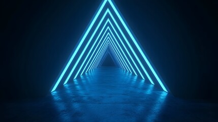 Naklejka premium Captivating Neon Blue Glow in Minimalist Sci-Fi Void with Geometric Shapes