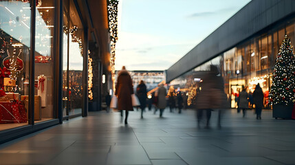 Christmas Shopping Crowd In Urban Mall