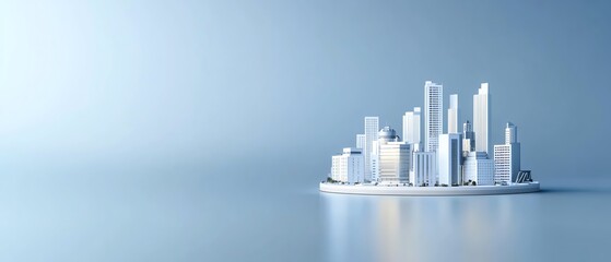 Corporate skyline with bar graphs integrated into building shapes, investment growth metaphor