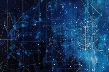 Abstract blue network background with interconnected lines and dots creating a complex web design