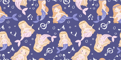 Adorable funny mermaid life seamless pattern
