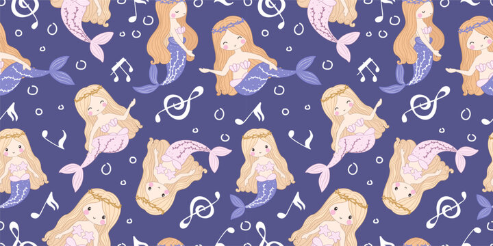 Adorable funny mermaid life seamless pattern