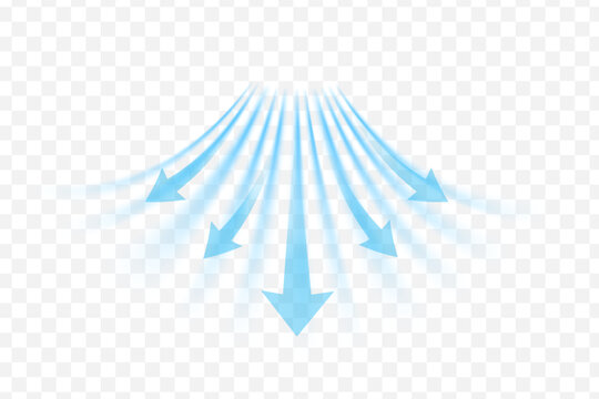 Light wind set of vector elements on transparent background. Dynamic blurred air flow movement