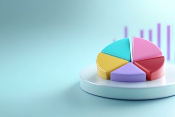Infographicthemed 3D visualization of pie charts and line graphs combined