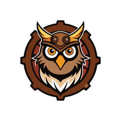 steampunk owl head mascot logo vector art illustration
