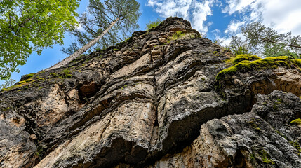 Rocky Mountain Cliff Face With Trees