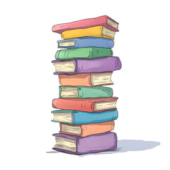 A vibrant and playfully illustrated stack of colorful books, ready for reading