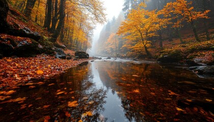 Autumnal Forest Stream Reflection