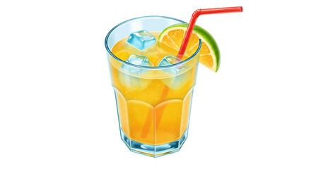 Isolated Orange Drink in Glass with Ice