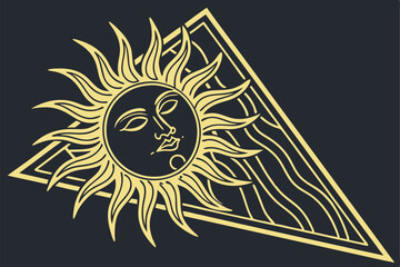 23 Minimalist sun icon, bright yellow on dark background, stylized sunburst rays, geometric design, symmetrical, clean lines, graphic illustration, vector art, modern logo concept, simple yet striking