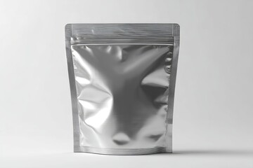 Silver metallic stand-up pouch for food or other products.