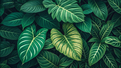 Fototapeta premium Stunning Floral Leaves, Tropical Plants, and Monstera Branches with Aesthetic Nature Texture