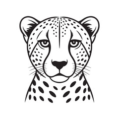 Black and White Cheetah Head Line Art