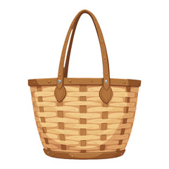 Wicker Beach Bag with Handles Isolated Hand Drawn Vector Illustration Basket for Travel Vacation