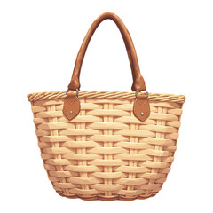 Wicker Beach Bag With Handle Isolated Hand Drawn Vector Illustration Summer Accessory For Vacation