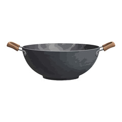 Empty Wok Pan with Wooden Handle Isolated Hand Drawn Vector Illustration