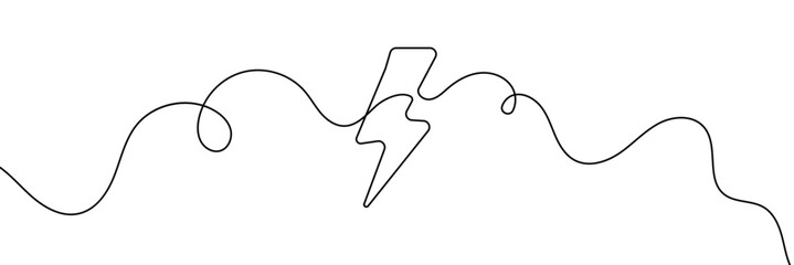 Lightning Bolt Continuous Line Art Illustration, Flash Illustration, continuous line electric icon. Single electric vector. Electric energy icon drawn one vector .Isolated white background