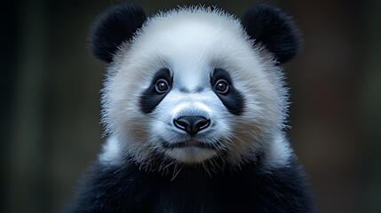 Obraz premium Adorable panda cub stares, bamboo forest background, wildlife conservation