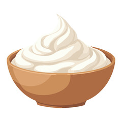 Delicious Sour Cream on a Brown Bowl Food Illustration Isolated Hand Drawn Vector Illustration