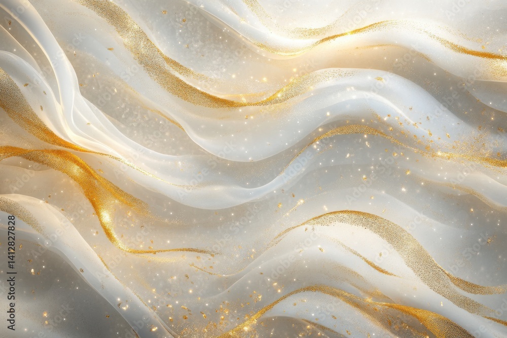 Aufkleber an abstract close up of flowing white fabric with shimmering gold accents creating a wavy texture de