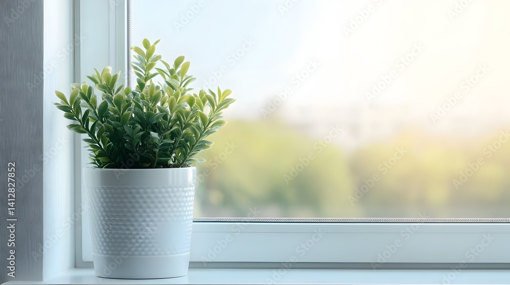 Poster serene glass window with soft reflections and modern transparency effect