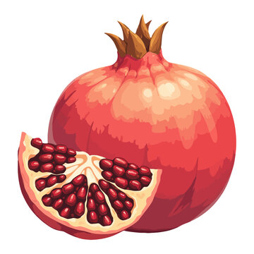 red pomegranate fruit and slice clip art preview