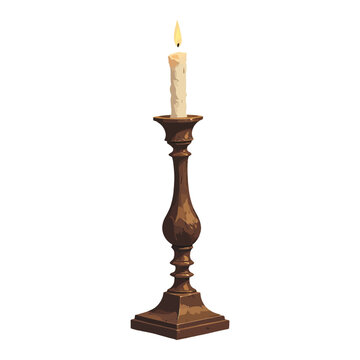 recommend clip art: Vintage Candle Holder with a Burning Candle Isolated Hand Drawn Vector Illustration