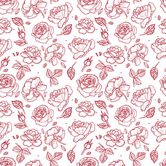 Vector outline seamless pattern with roses