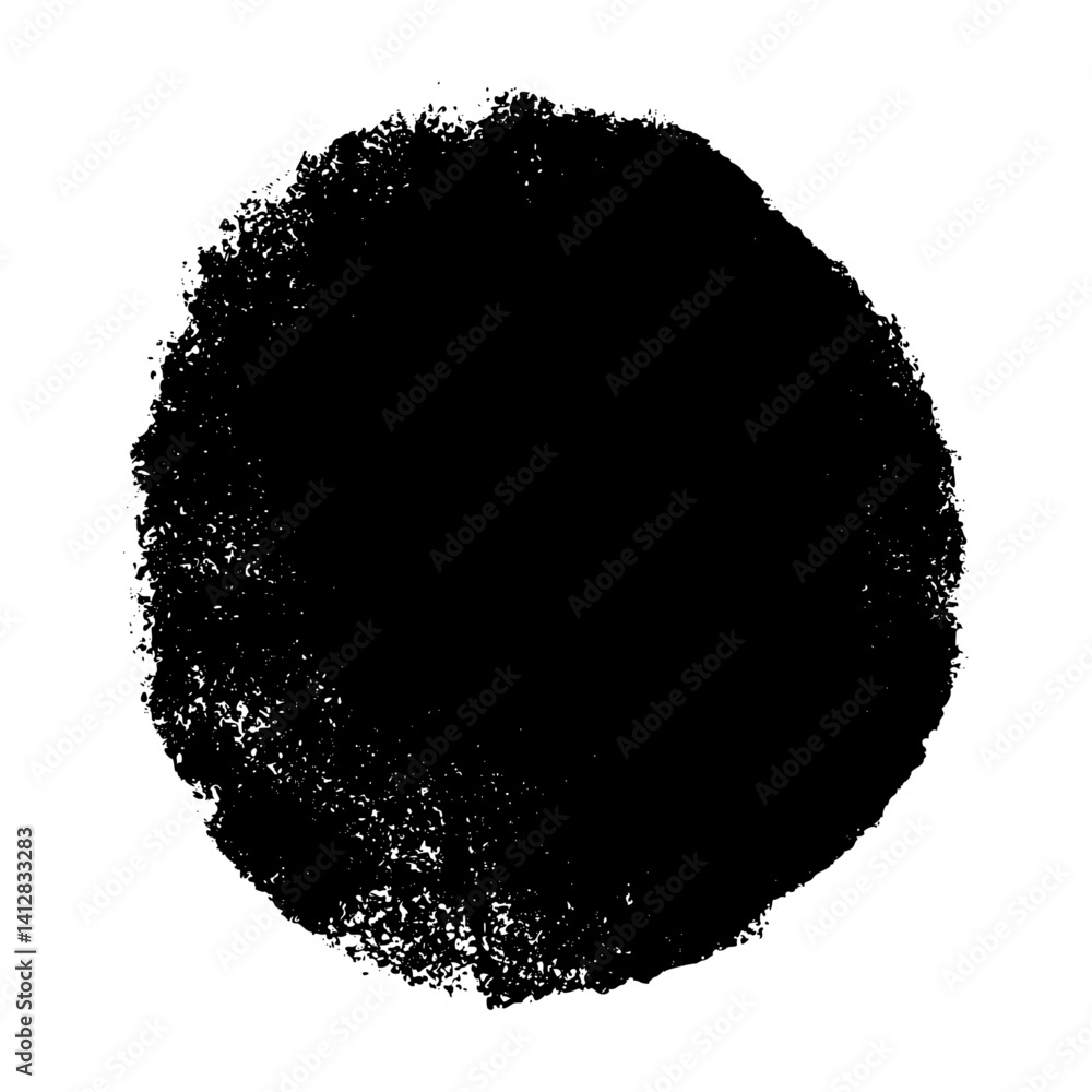 Poster abstract round brush stroke with rough ink texture and paint splash. circular stamp shape for graphi