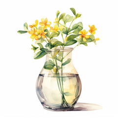 Flowers in Glass Jar, delicate watercolor painting of flowers in a clear glass jar
