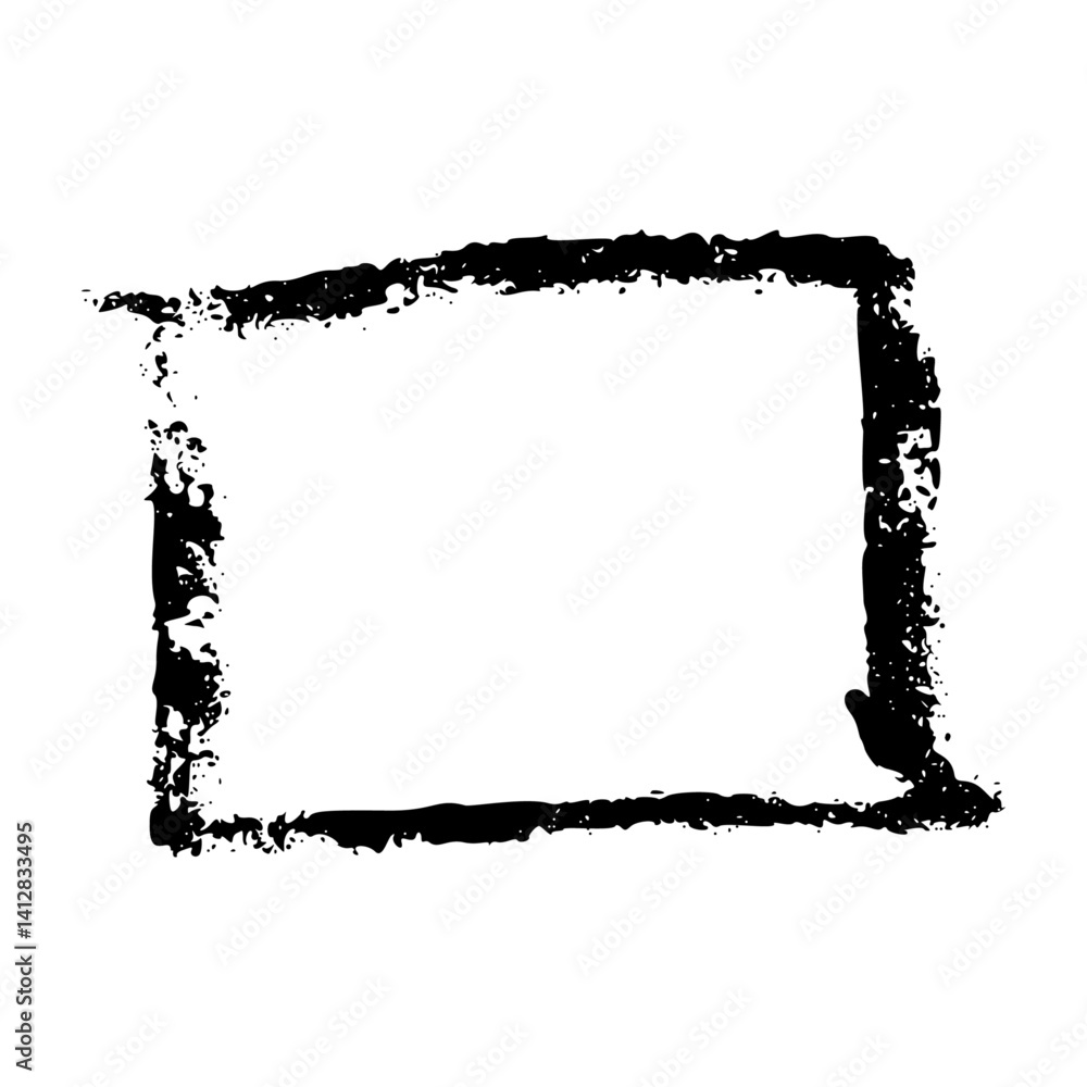 Poster hand-drawn rectangular frame with rough brush strokes, sketchy pencil and chalk outline, scribbled s