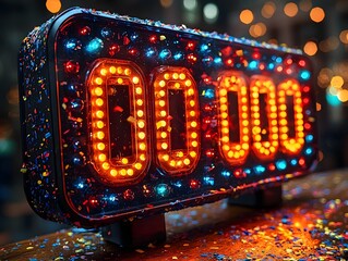 Colorful digital countdown clock approaching midnight