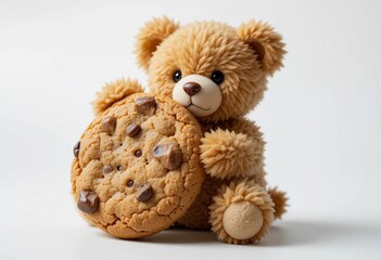 Obraz premium Mini teddy bear toy holding an oversized cookie