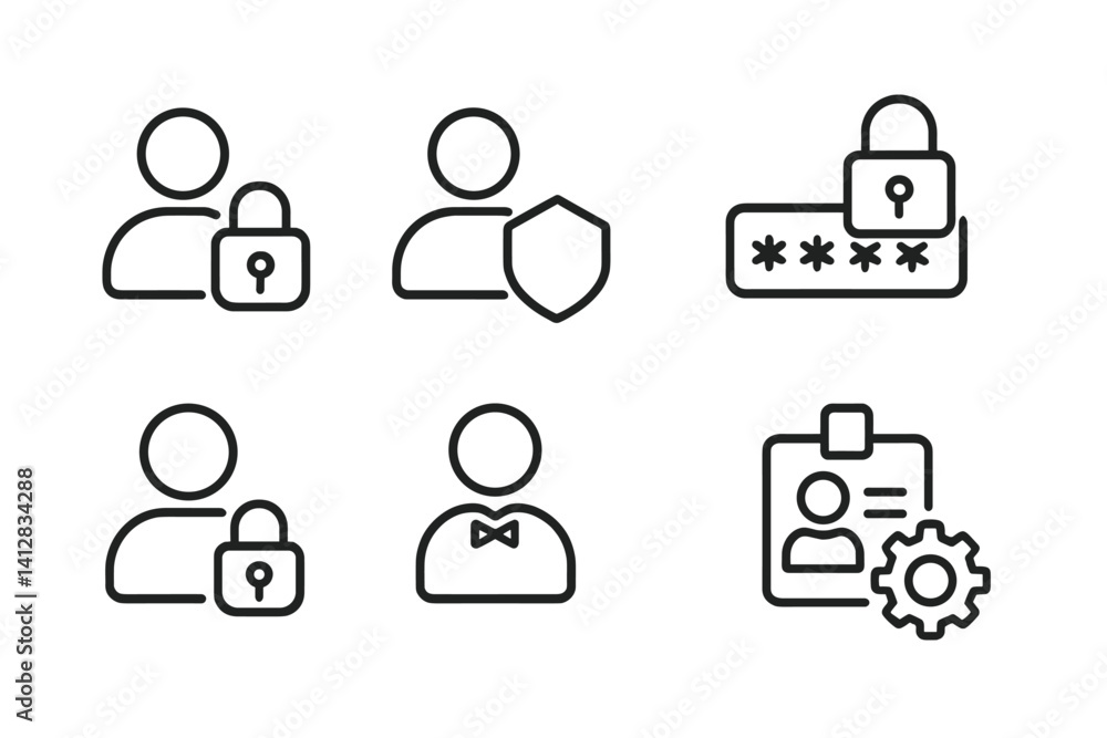 Aufkleber elegant line icons set for privacy and profile security themes