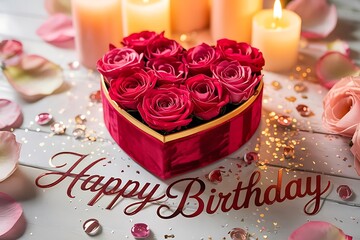 Aesthetic arrangement of heart-shaped roses for joyous birthday celebration scene