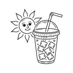 Summer Drink and Sun Outline