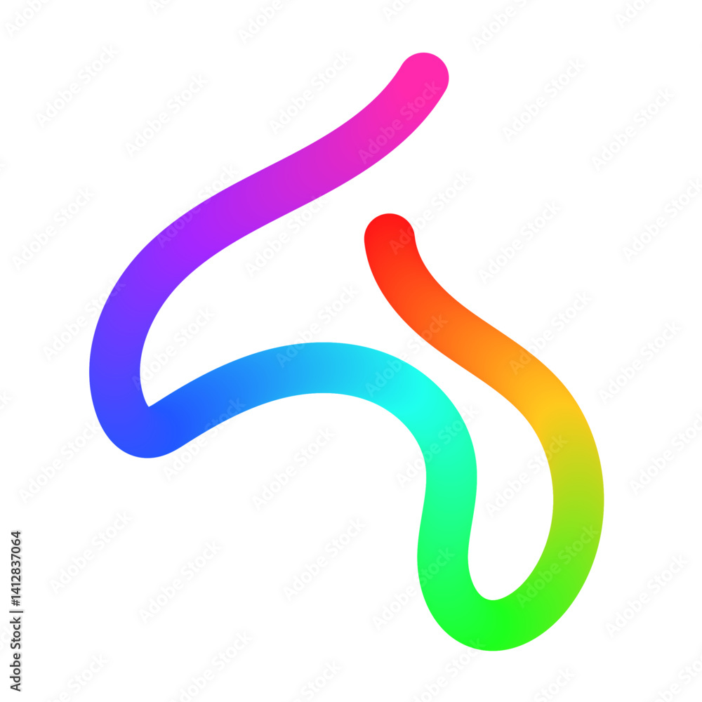 Poster abstract wavy lines with colorful gradient ribbon shapes, organic squiggle pattern, playful doodle e