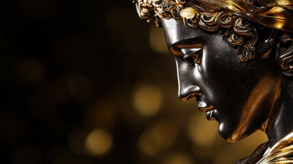 A stunning bronze sculpture captures the profile of a figure with intricate curls and defined facial features.