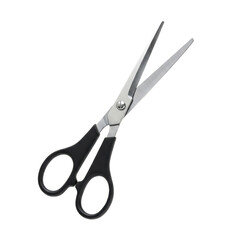 pair of stainless steel scissors with black handle
